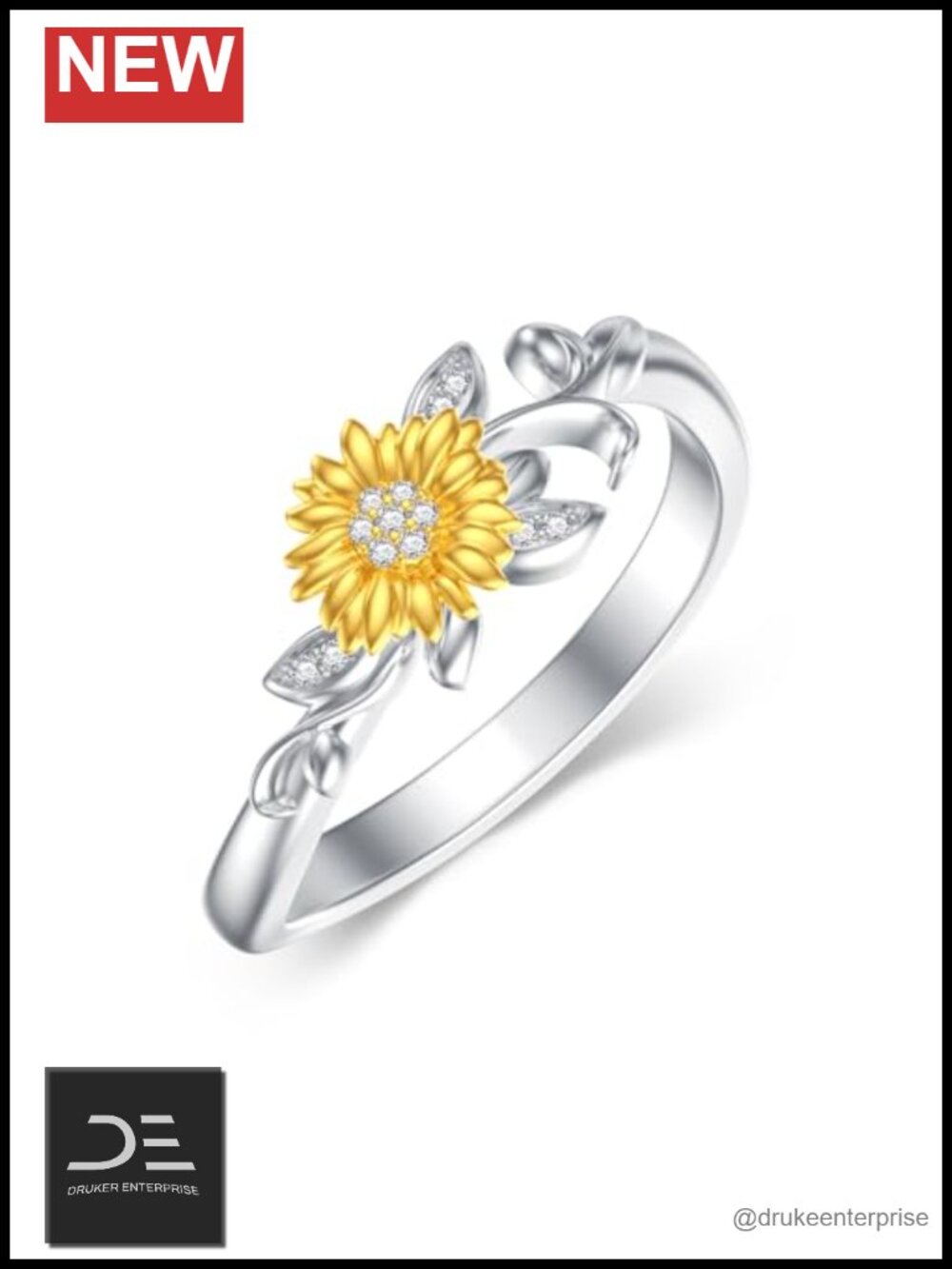 Diamond Sunflower Ring Women 925 Sterling Silver Lab Grown Diamond Band Gift